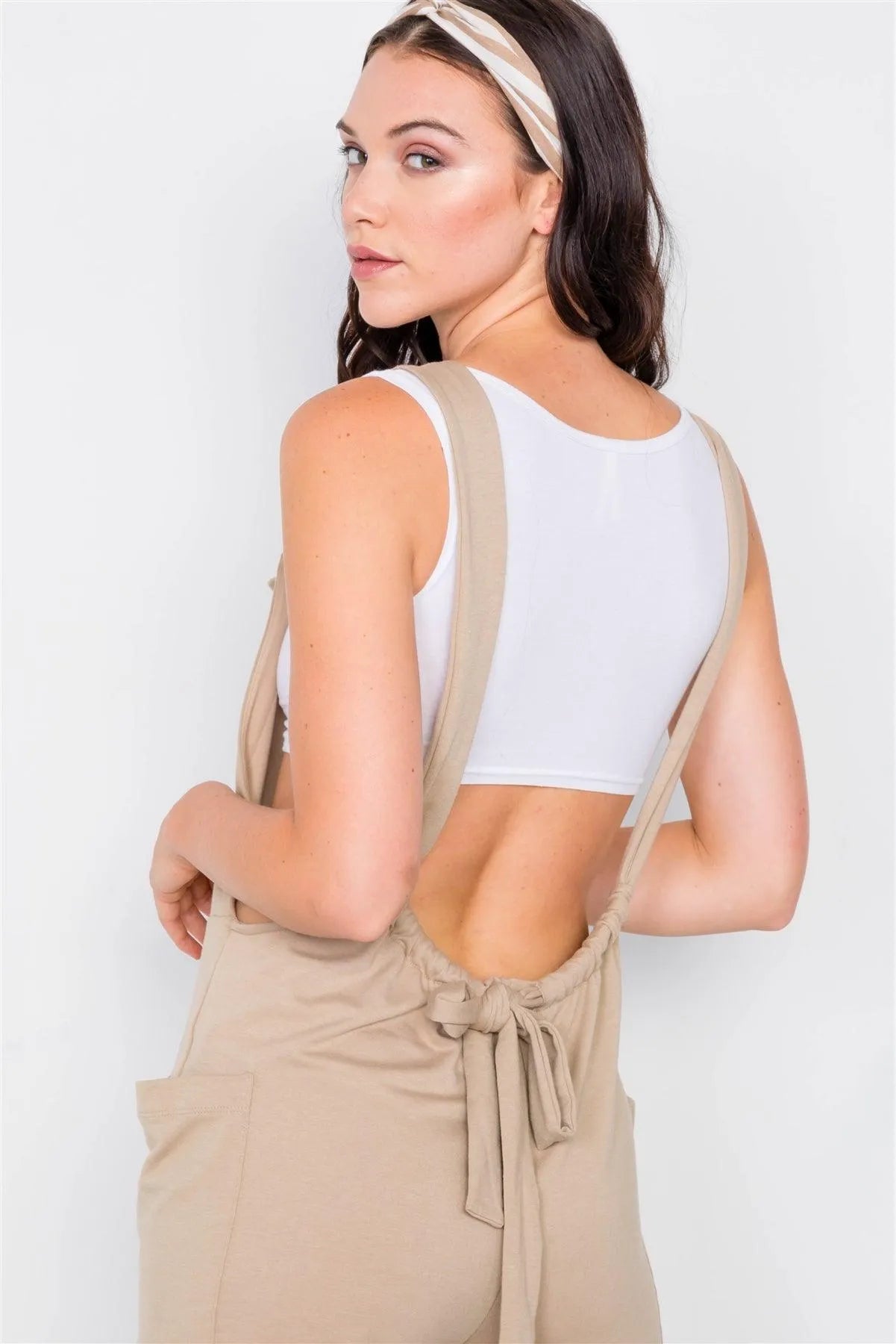 Coffee Casual Cinched Adjustable Overalls - Tasha Apparel Wholesale