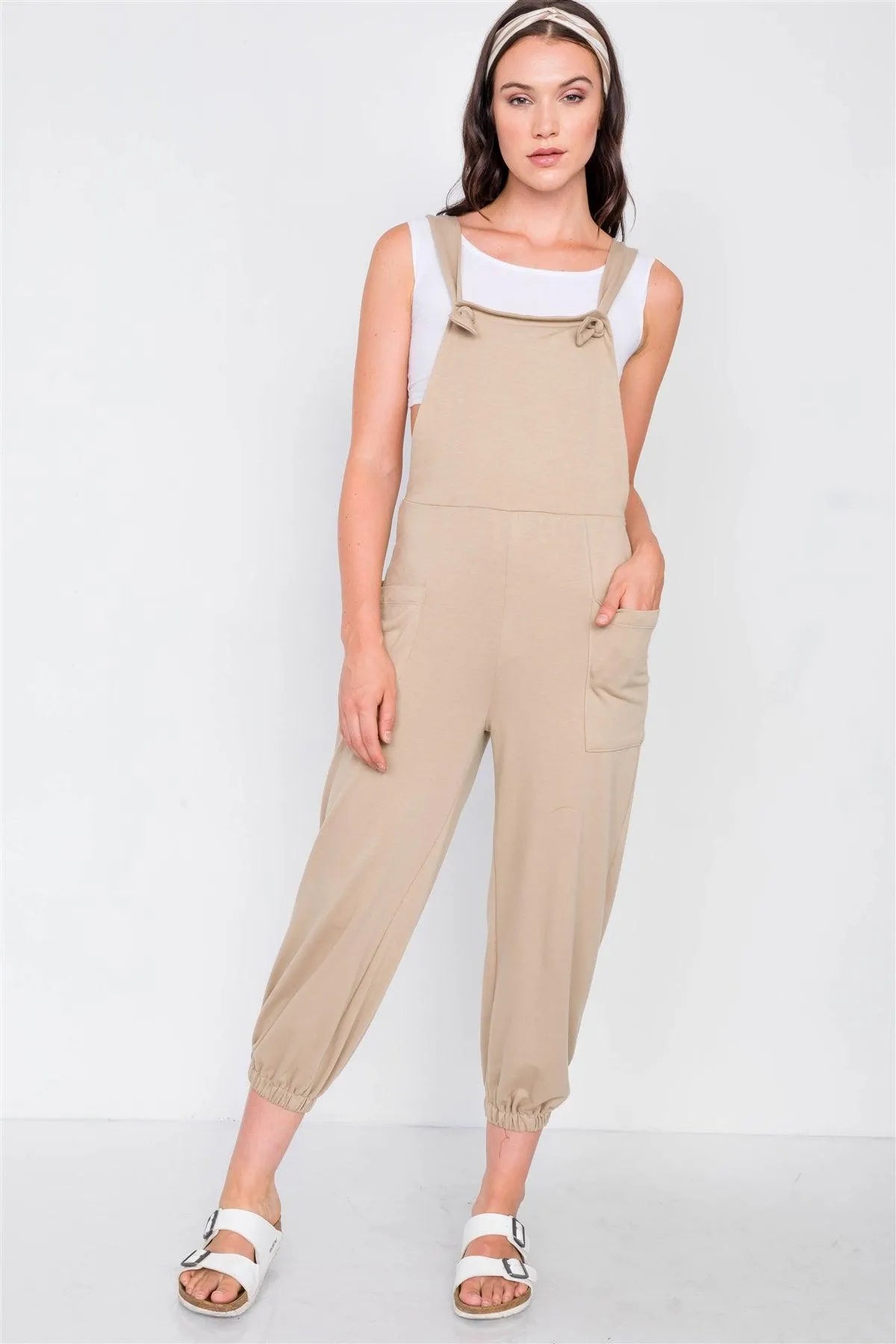Coffee Casual Cinched Adjustable Overalls - Tasha Apparel Wholesale