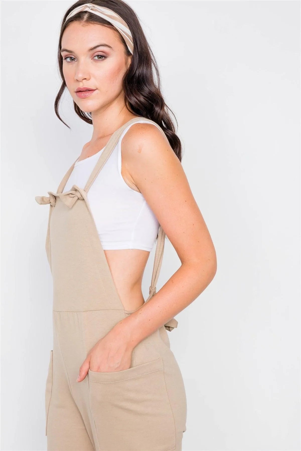 Coffee Casual Cinched Adjustable Overalls - Tasha Apparel Wholesale