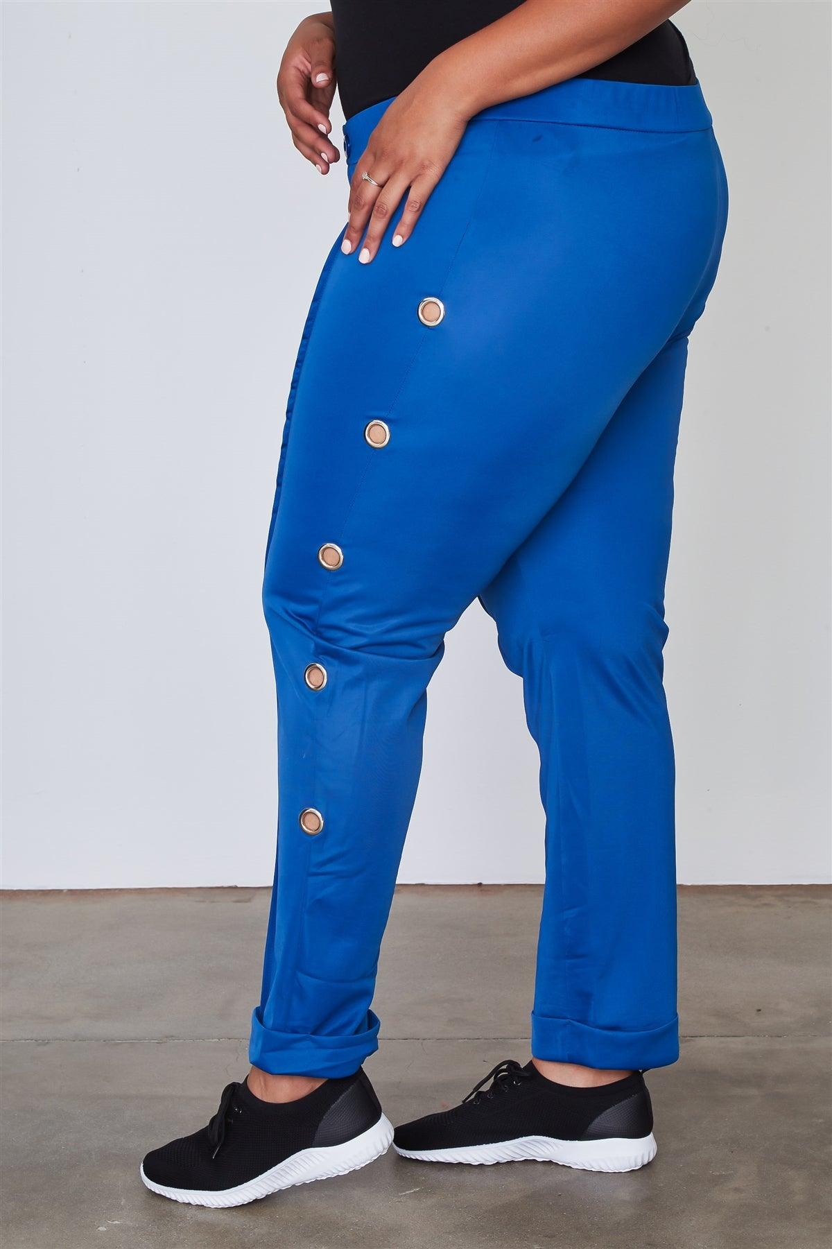 Junior Plus Size Blue Side Metal Grommet Embellished Pants / 2-2-2