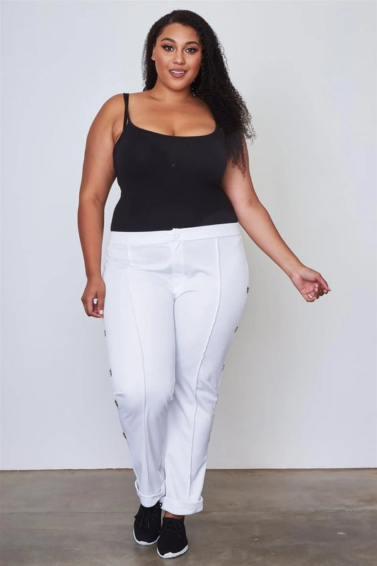 Plus Size White Side Metal Grommet Embellished Pants /2-2-2 - Tasha Apparel Wholesale