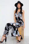 Black Floral Print Strapless Wide Leg Jumpsuit /2-2-2 - Tasha Apparel Wholesale