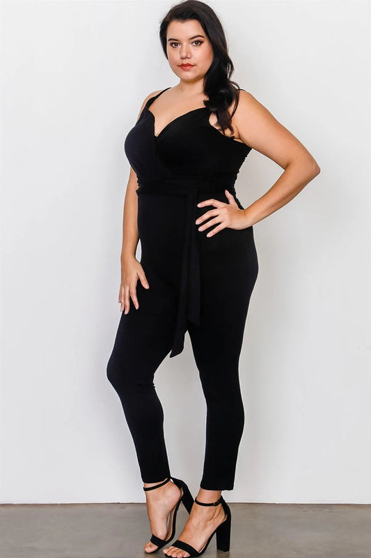 Plus Size Black Belted Jumpsuit / 2-2-2 - Tasha Apparel Wholesale