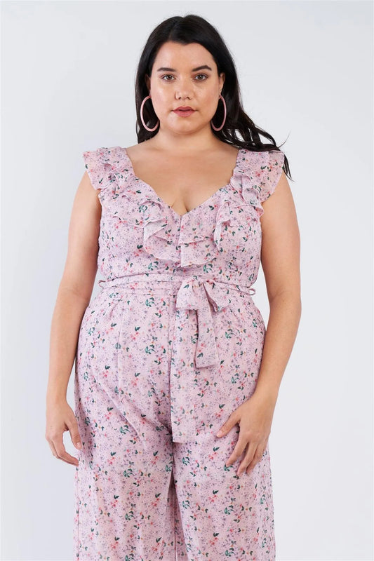 Mauve Plus Size Floral Chiffon Jumpsuit /2-2-2 - Tasha Apparel Wholesale