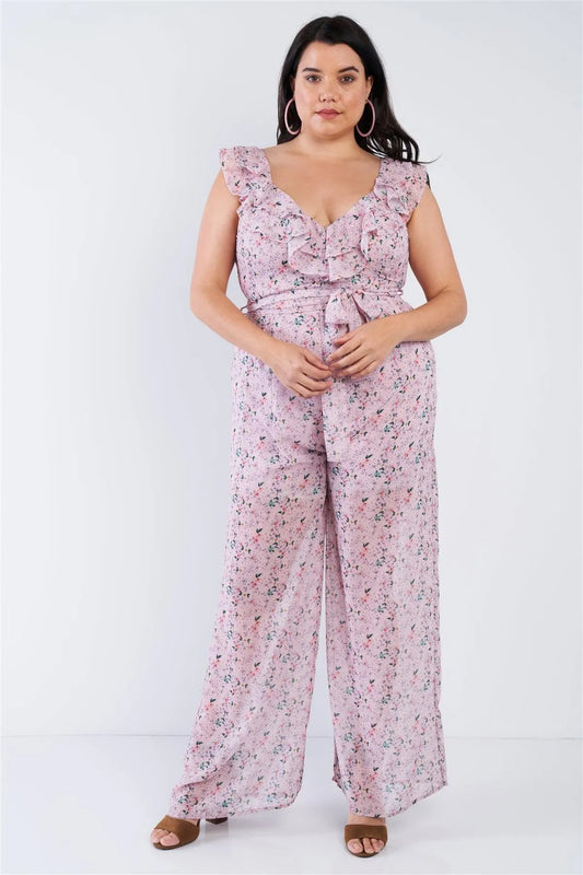 Mauve Plus Size Floral Chiffon Jumpsuit /3-2-2 - Tasha Apparel Wholesale