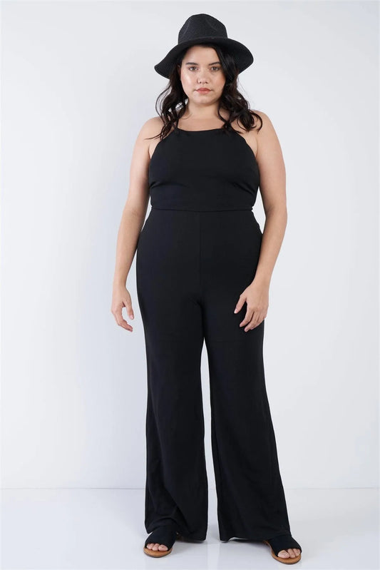 Junior Plus Size Black Wide Leg Jumpsuit /2-2-2 - Tasha Apparel Wholesale