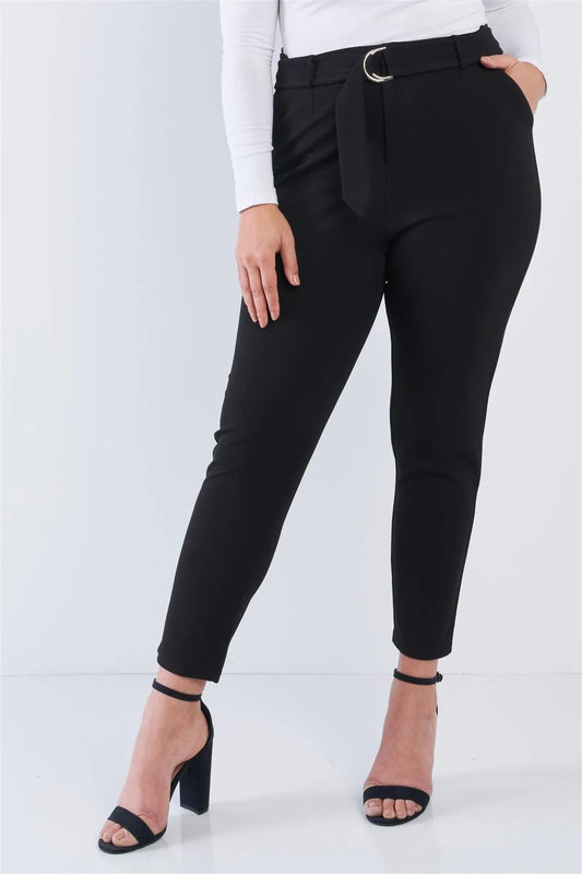 Junior Plus Size Black High Waisted Ankle Length Pants /2-1-1 - Tasha Apparel Wholesale