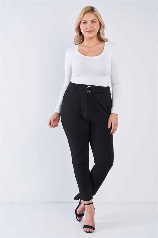 Junior Plus Size Black High Waisted Ankle Length Pants /2-2-2 - Tasha Apparel Wholesale
