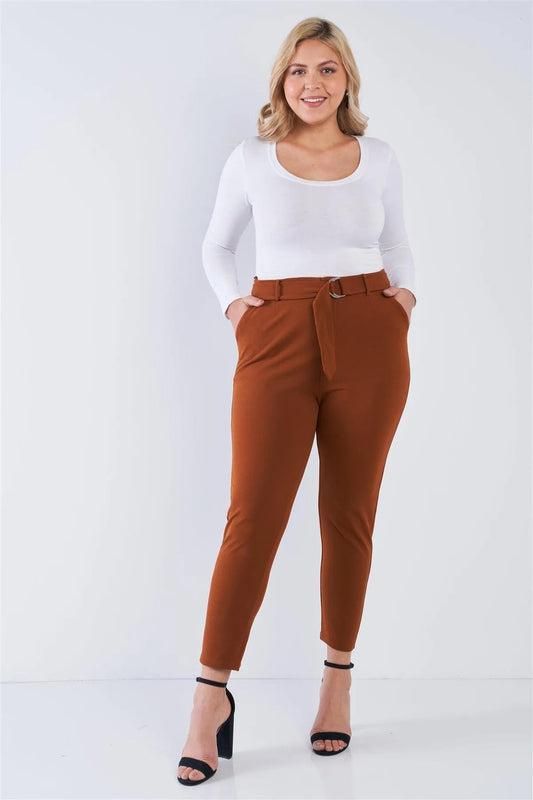 Junior Plus Size Ginger Bread High Waisted Ankle Length Pants /2-2-2 - Tasha Apparel Wholesale