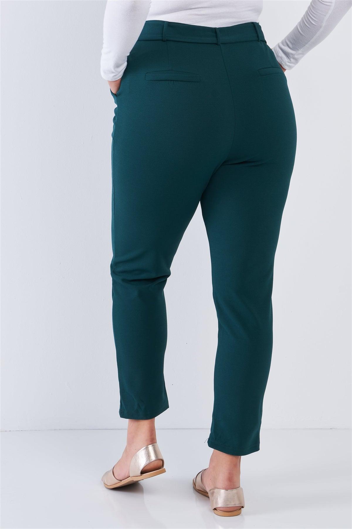 Junior Plus Size Hunter Green High Waisted Ankle Length Pants