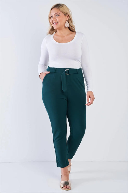 Junior Plus Size Hunter Green High Waisted Ankle Length Pants /2-2-2 - Tasha Apparel Wholesale