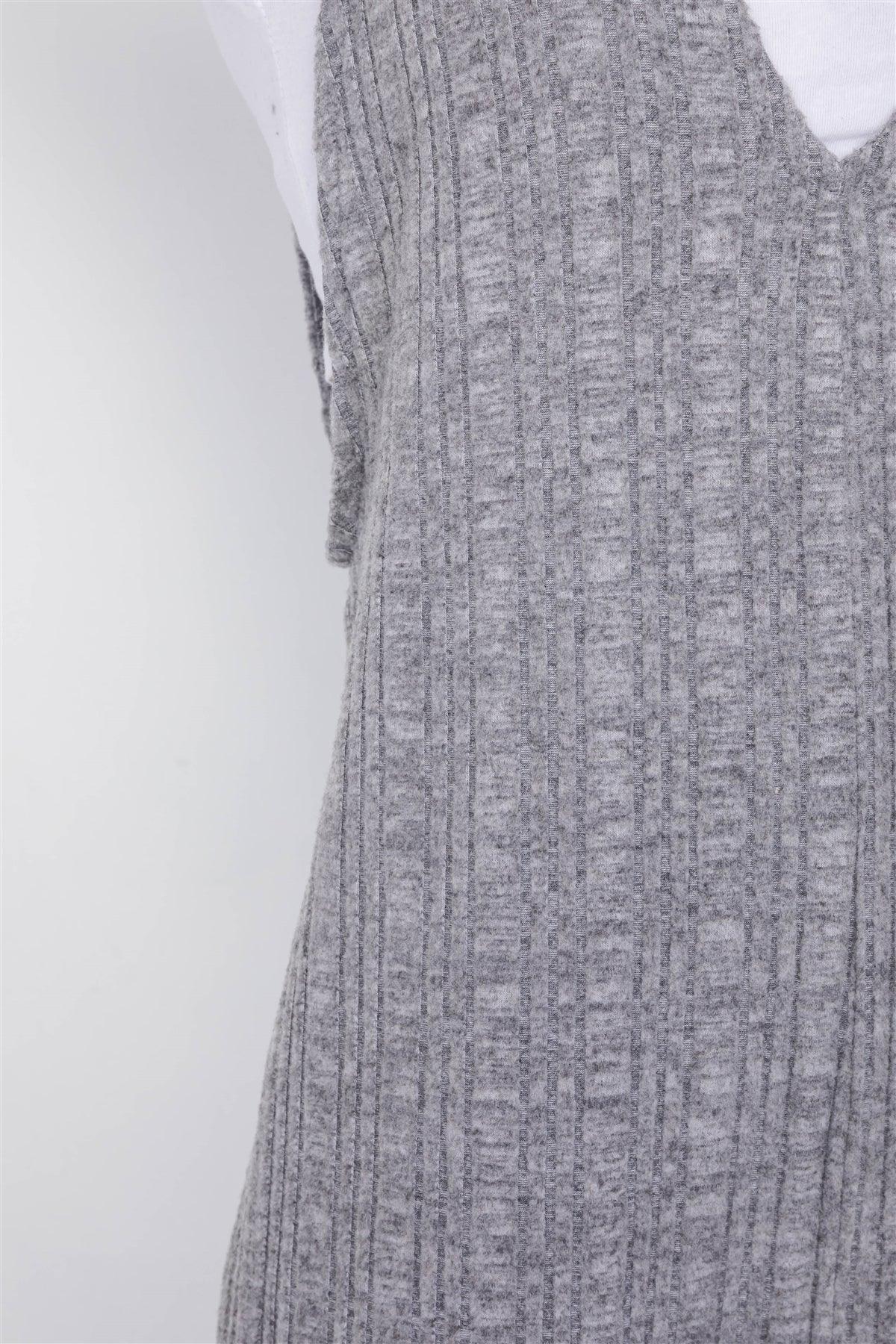 Grey Super Soft Ribbed V-Neck Knit Cinched Ankle Jumpsuit /2-2-2
