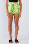 Neon Lime Snake Print Comfy Elastic Waist Draw String Lounge Shorts