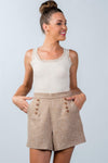 Brown Button-Detail Mini Shorts / 2-2-2