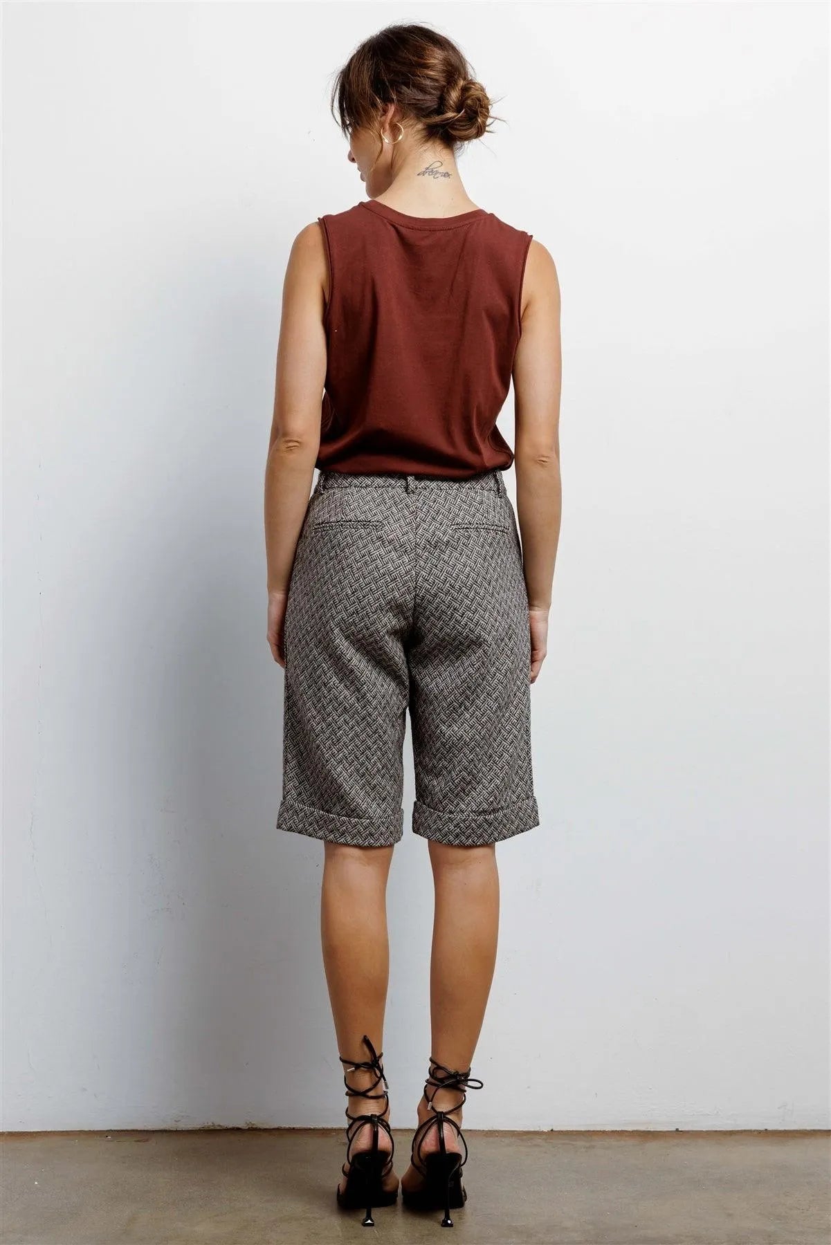 Black And White Knee Length Bermuda Plaid Shorts /1-2-2 - Tasha Apparel Wholesale