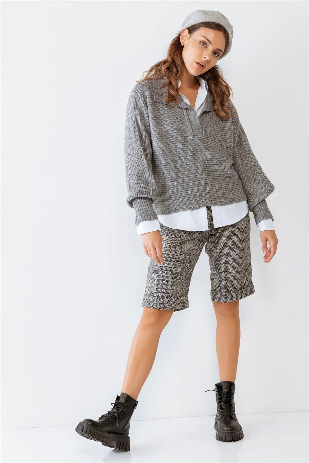 Black And White Knee Length Bermuda Plaid Shorts / 2-2-2 - Tasha Apparel Wholesale