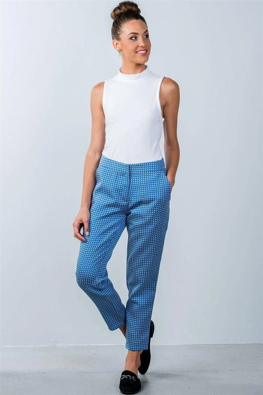 Blue Printed Ankle Length Pants /2-2-2 - Tasha Apparel Wholesale