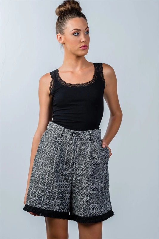 Black Frayed Hem Knee Length Shorts / 1-3-3 - Tasha Apparel Wholesale