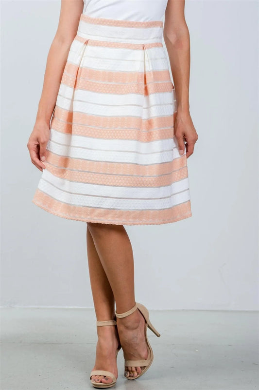 Peach Sheer Stripe Midi Skirt / 2-2-2 - Tasha Apparel Wholesale