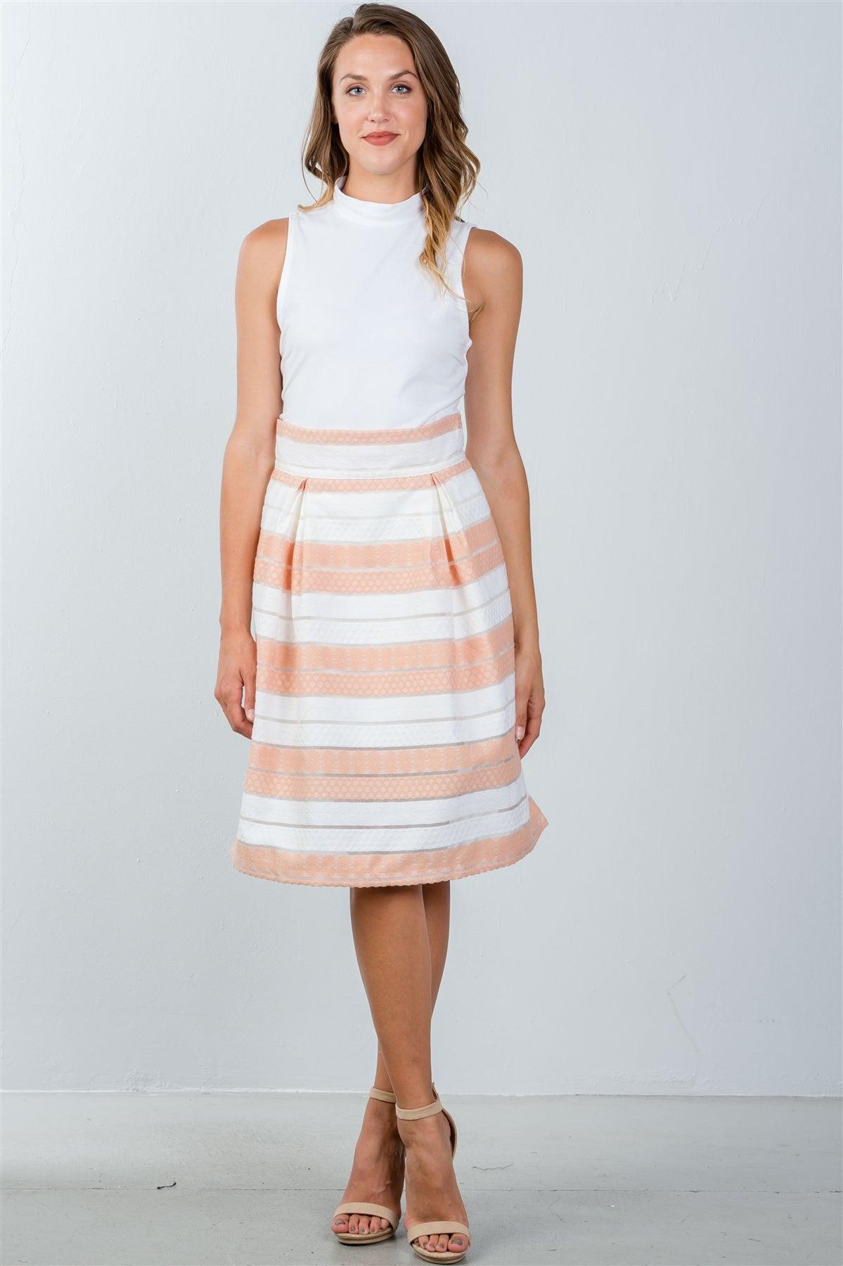 Peach Sheer Stripe Midi Skirt / 1-3-3