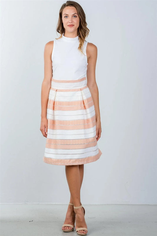 Peach Sheer Stripe Midi Skirt / 1-3-3 - Tasha Apparel Wholesale