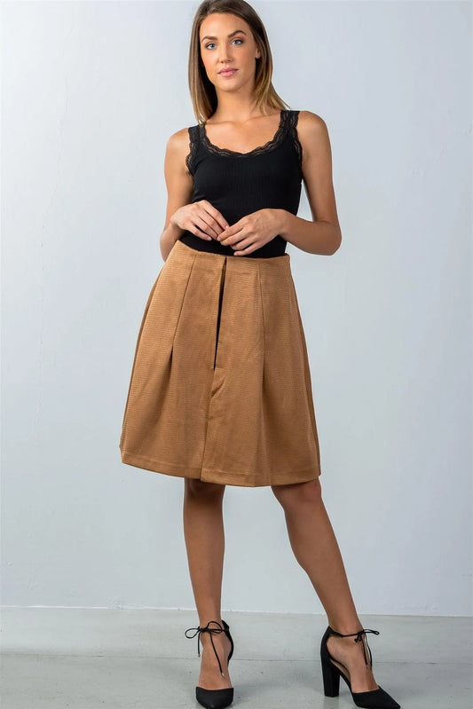 Khaki Pleated Panels Side Zipper Mini Skort - Tasha Apparel Wholesale