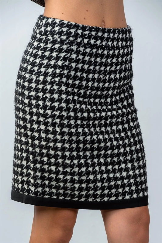 Black And White Houndstooth Mini Skirt / 2-2-2 - Tasha Apparel Wholesale
