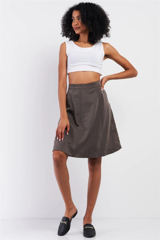 Grey Knee Length High Waisted A-Line Side Pocket Midi Skirt /2-2-2 - Tasha Apparel Wholesale
