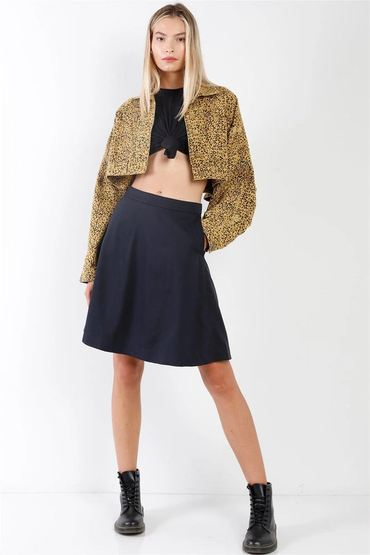 Navy Knee-Length Midi Skirt With Side Pockets / 2-2-2 - Tasha Apparel Wholesale