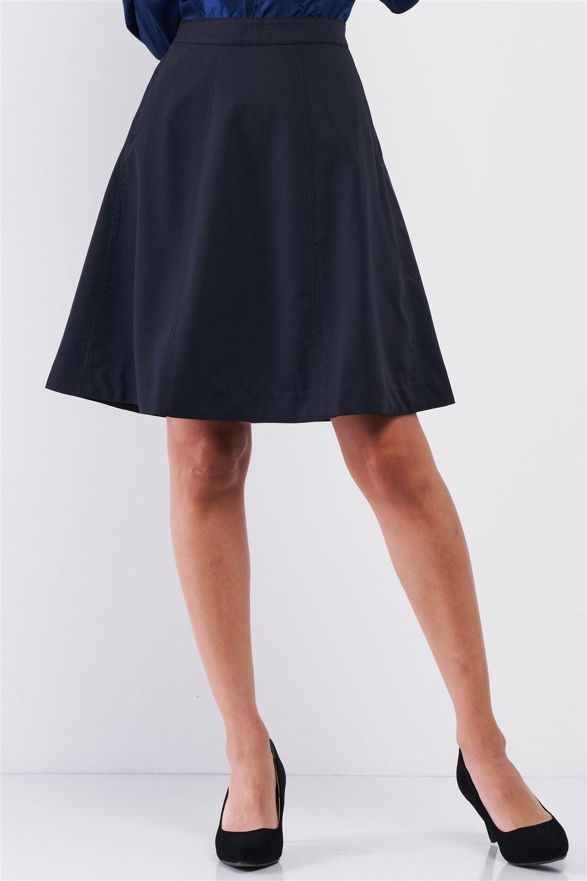 Navy Knee-Length Midi Skirt With Side Pockets / 2-2-2