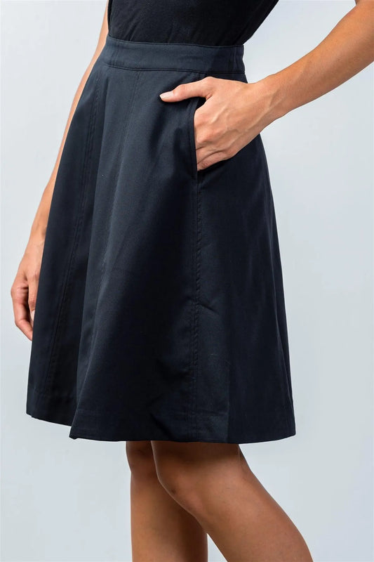 Navy Knee-Length Midi Skirt With Side Pockets / 4-4 - Tasha Apparel Wholesale