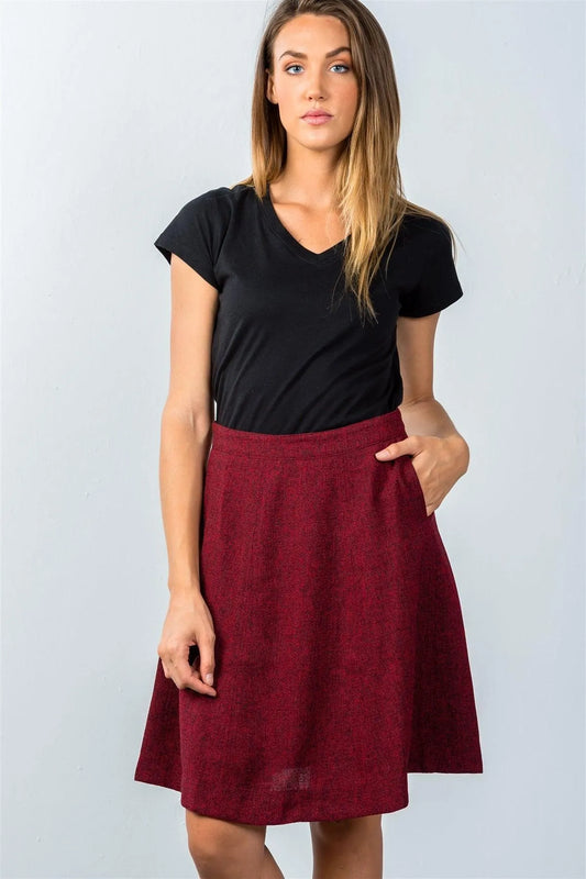 Burgundy Knit Knee-Length Skirt / 2-2-2 - Tasha Apparel Wholesale