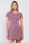 Pink & Black Striped Short Sleeve Cut-Out Detail Tight Fit Mini Dress /1-2-1 - Tasha Apparel Wholesale
