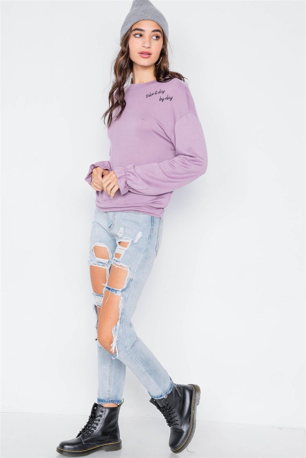 Lavender "Take It Day By Day" Cozy Flounce Cuff Sweater /2-2-2
