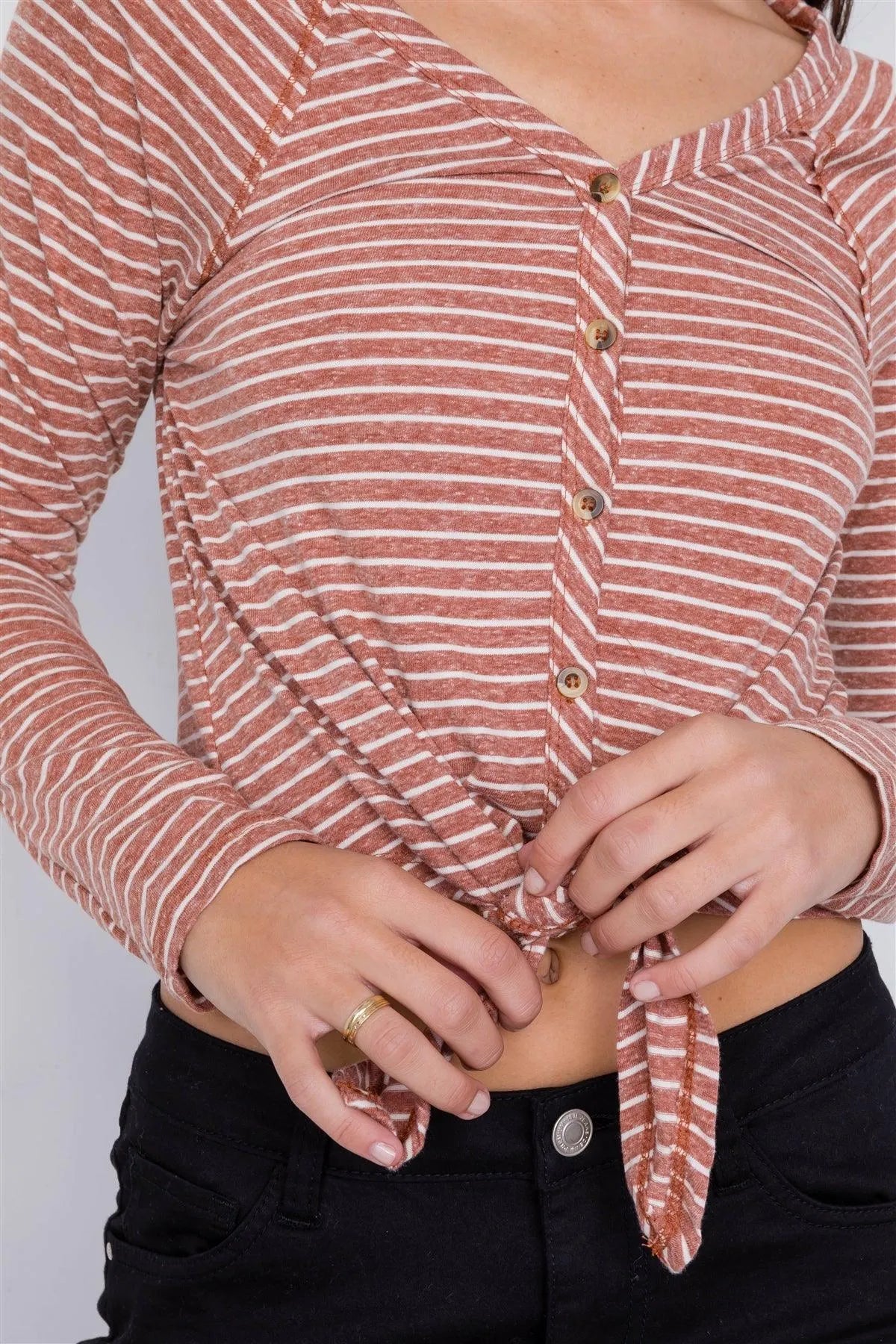 Copper Washed Cotton Front Tie Crop Top /2-2-2 - Tasha Apparel Wholesale