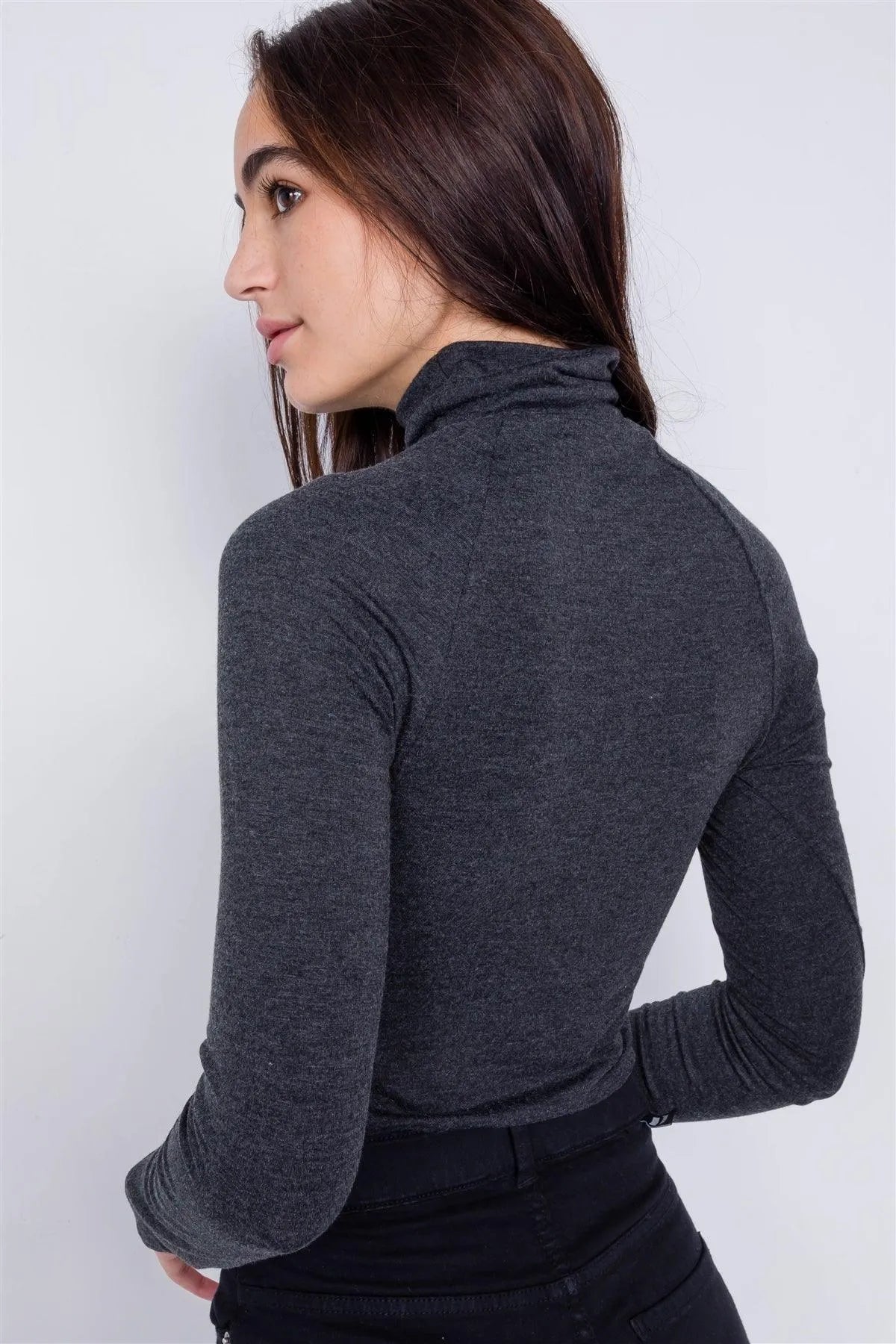 Charcoal Grey Solid Turtleneck Bodysuit /2-2-2 - Tasha Apparel Wholesale
