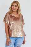 Junior Plus Size Rose Gold Short Sleeve Sequin Top /2-2-2-1 - Tasha Apparel Wholesale