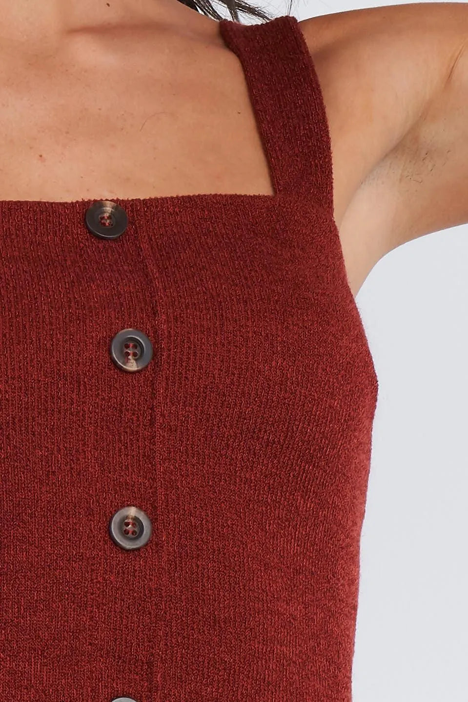 Rust Red Mock Button U-Shape Hem Crop Top /2-2-2 - Tasha Apparel Wholesale