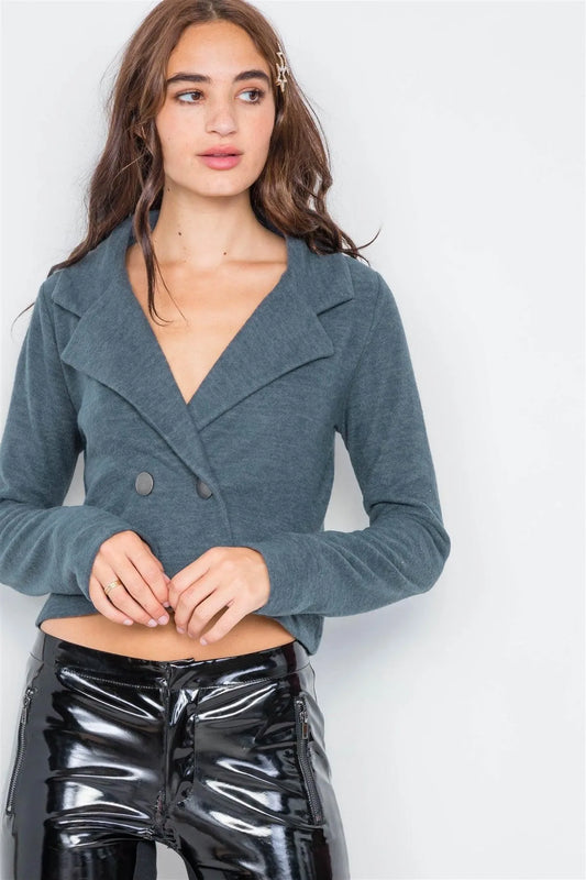 Charcoal Double Breasted Peacoat Crop Jacket /2-2-2 - Tasha Apparel Wholesale
