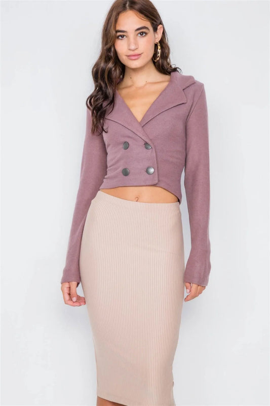 Mauve Double Breasted Peacoat Crop Jacket /2-2-2 - Tasha Apparel Wholesale