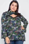 Plus Size Black Keyhole Cut Out Lace Trim Bell Sleeve Top /1-2-3 - Tasha Apparel Wholesale