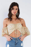 Yellow Floral Print Off The Shoulder Puff Sleeve Crop Top /3-2-1 - Tasha Apparel Wholesale