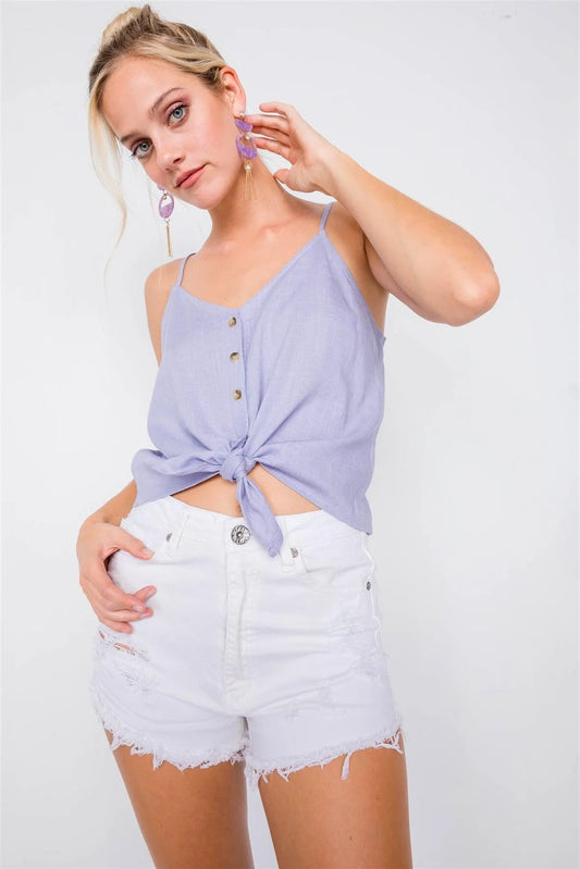 Lavender V-Neck Button Down Front Tie Cami Top /3-2-1 - Tasha Apparel Wholesale