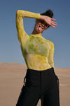 Neon Green Sexy Sheer Mesh Long Sleeve Mock Neck Bodysuit /3-2-1