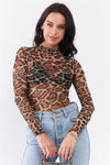 Animal Print Sheer Mock Neck Long Sleeve Bodysuit - Tasha Apparel Wholesale
