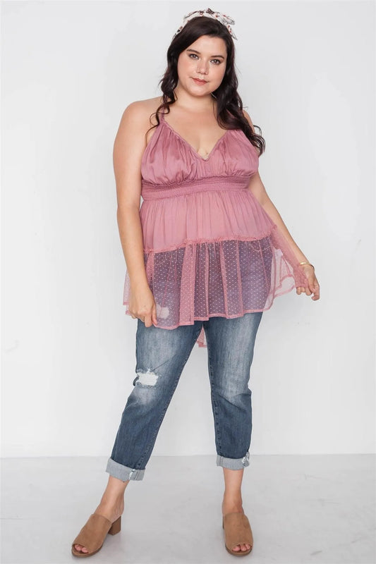 Plus Size Rose Smocked Combo Mesh Top /2-2-1 - Tasha Apparel Wholesale