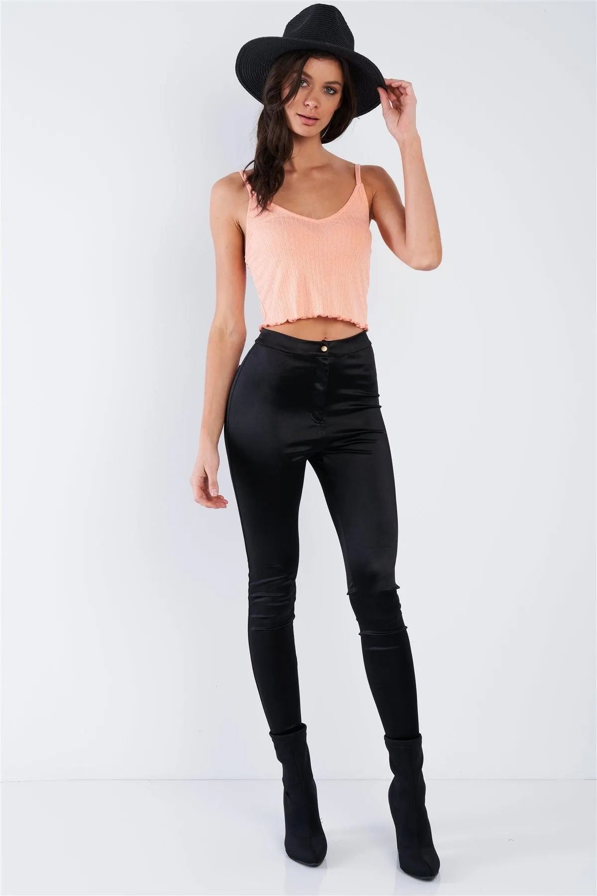 Light Coral Pink Boho Ribbed Low Back Spaghetti Strap Crop Top /2-2-1 - Tasha Apparel Wholesale