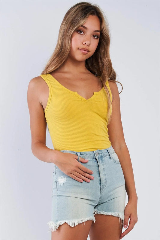 Mustard Yellow Ribbed Tank Top Bodysuit - Tasha Apparel Wholesale