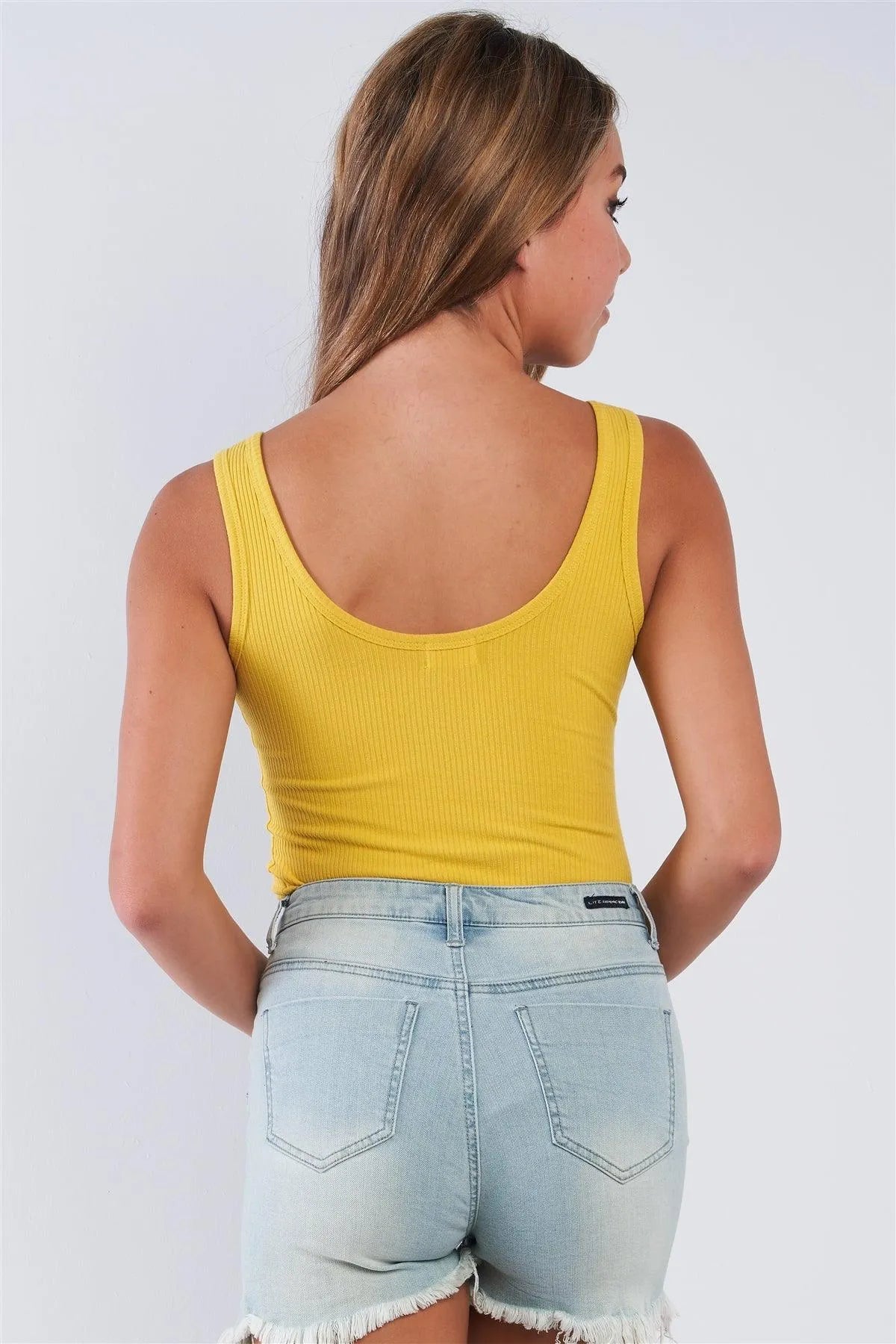 Wholesale Mustard Yellow Ribbed Tank Top Bodysuit