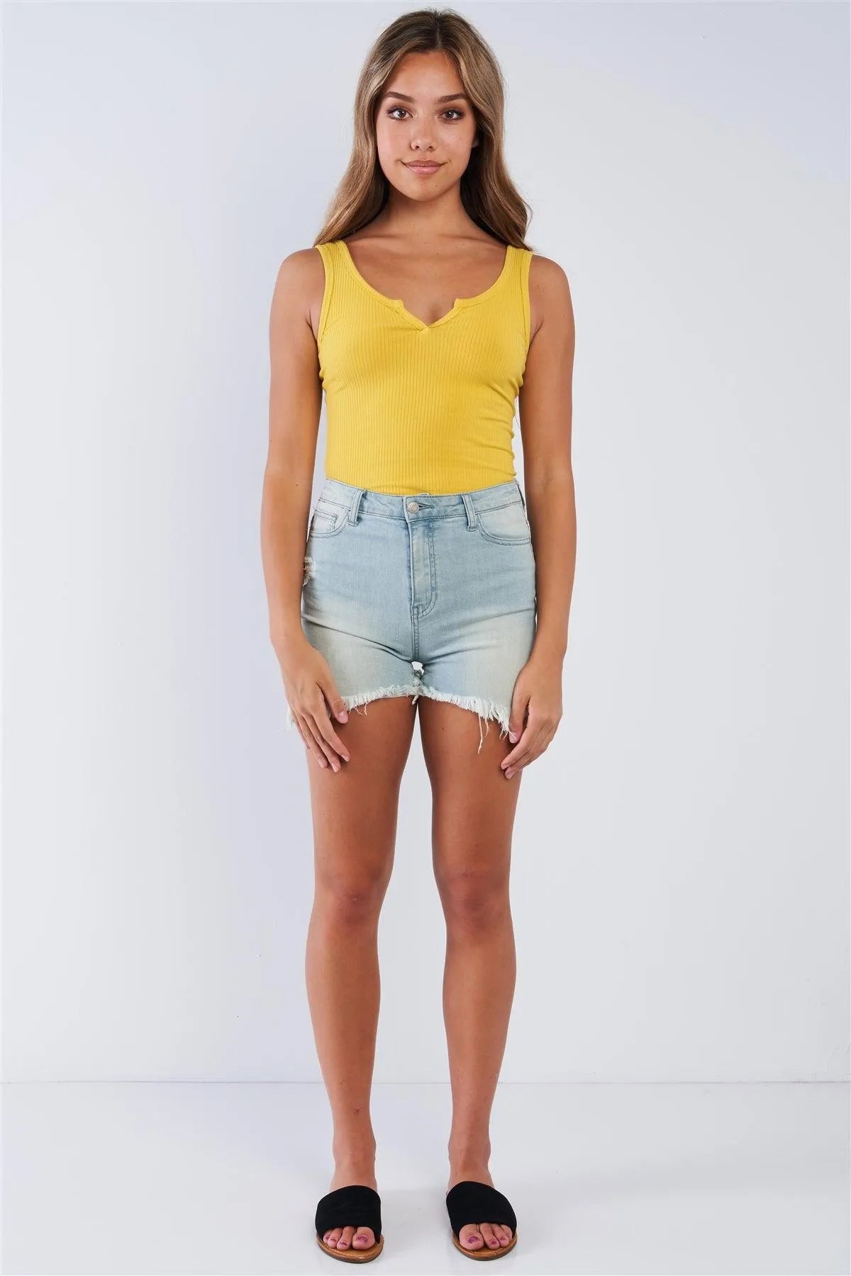 Wholesale Mustard Yellow Ribbed Tank Top Bodysuit